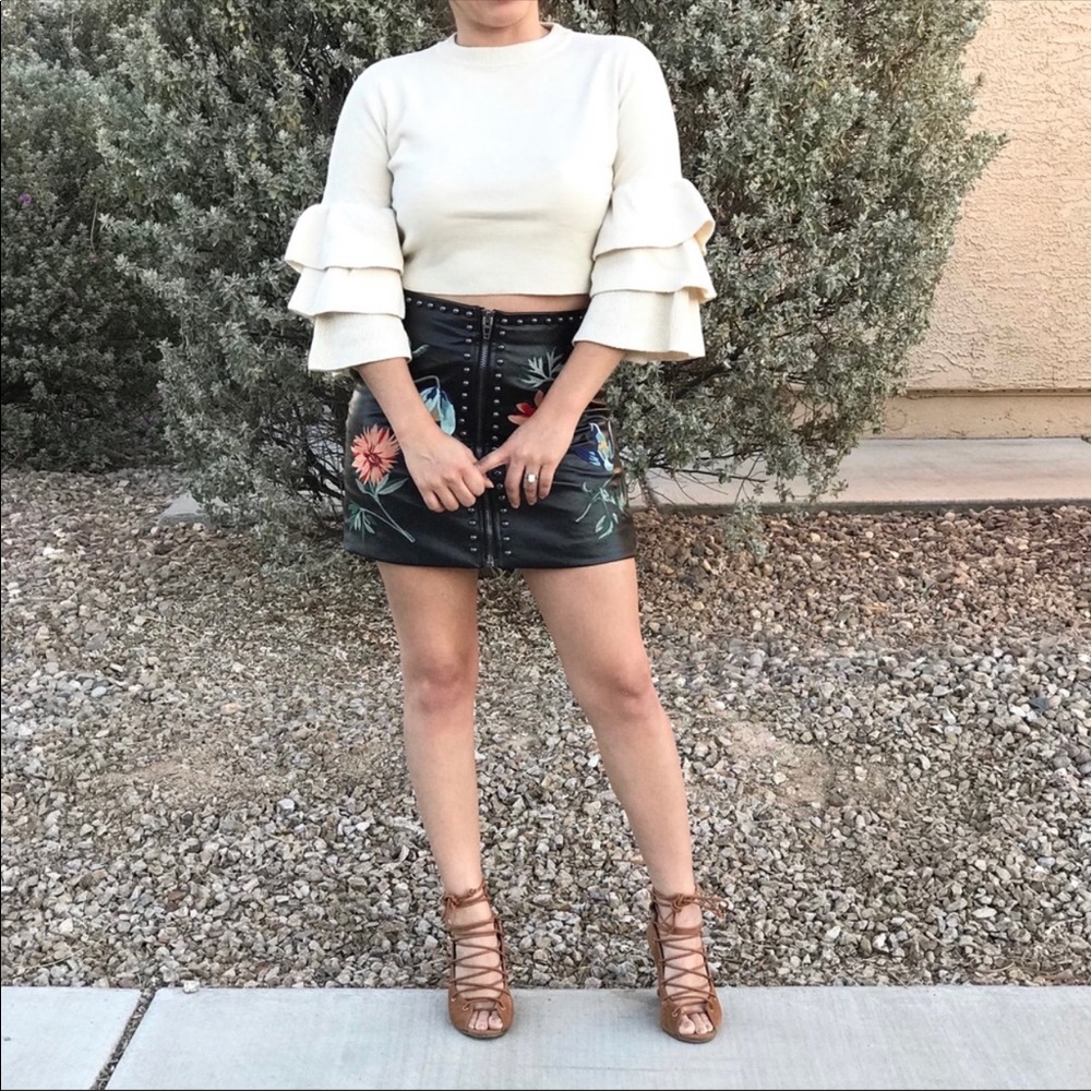 Embroidered Faux-Leather Skirt - Picture 2 of 5